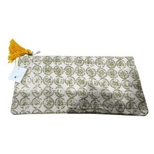 Anthropologie Olive Cream  Batik  Zippered Pouch NEW